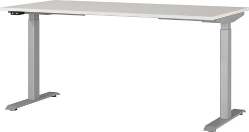 Germania Schreibtisch 7908-583, in Lichtgrau/Silber, EL. höhenverstellb., 160 x 120 x 80 cm (BxHxT)