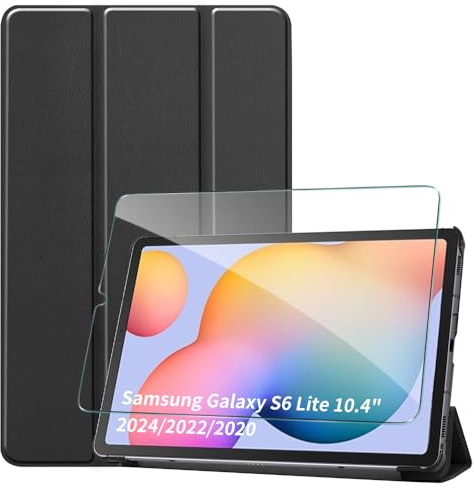 GOZOPO Case for Samsung Galaxy Tab S6 Lite 10.4 Inch Tablet, with Screen Protector, Auto Wake/Sleep, Tablet Cover (Black)