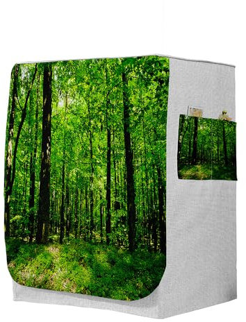 Highdi 3D Copertura Lavatrice per Esterno, Resistente, Coprilavatrice Interni Antipolvere e Antimacchia con Protezione Solare (Bosco verde5,capacità L 10,5~12 kg)