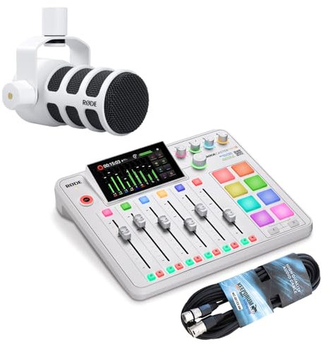 Rode Rodecaster Pro II Audio Production Studio Podcast Station blanche + microphone Rode Podmic blanc + câble XLR Keepdrum
