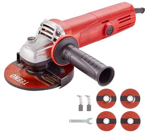 TEENO Angle Grinder 910W,Corded Cutting Grinding Polishing Speed 12000 RPM (Ø Grinding/Cutting Disc: 125 mm 4 pcs), Protective Guard and Multi-Position Side Handle, for Cutting and Grinding Metals