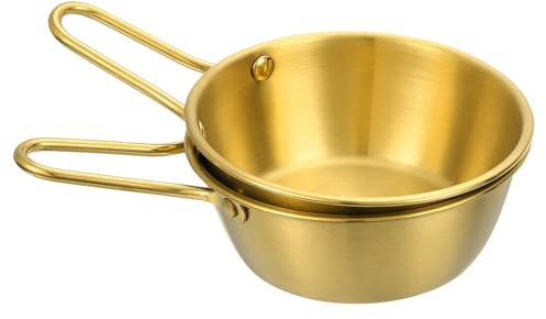 QUARKZMAN 2Pcs Bols à Alcool Traditionnels Coréens, 5,12 Pouces, en Acier Inoxydable 304, Bols à Sauce pour Alcool de Riz Brut avec Poignée pour la Randonnée, les Plats de Soupe, Couleur Or