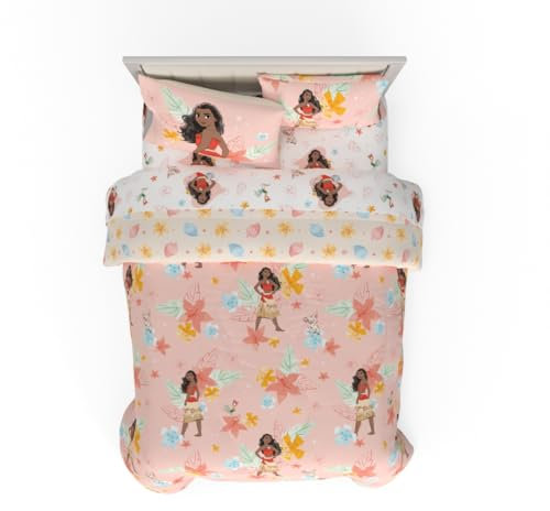 Franco Disney Princess Moana Kinder-Bettwäsche-Set, superweich und gemütlich, Bettdecke und Bettlaken-Set mit Kissenbezug, 100% offizielles Lizenzprodukt