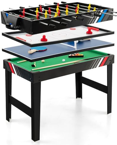 GOPLUS 4 in 1 Spieltisch, 125 cm Multispieltisch mit Hockey, Tischtennis, Fußball, Billard, Indoor Spieltischset für Zuhause, Party, für Kinder und Erwachsene