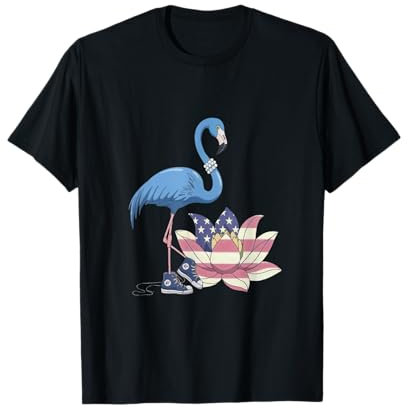 Amerika Lotus Flagge Perlen und Chucks Blue Flamingo 47 T-Shirt