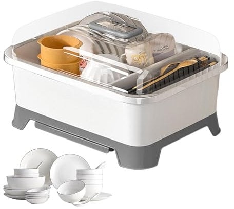Escurridor de platos, secador de botellas con tapa | Escurreplatos para la cocina | Escurreplatos con tapa, soporte organizador de platos, soporte para botellas de lactancia, escurreplatos para