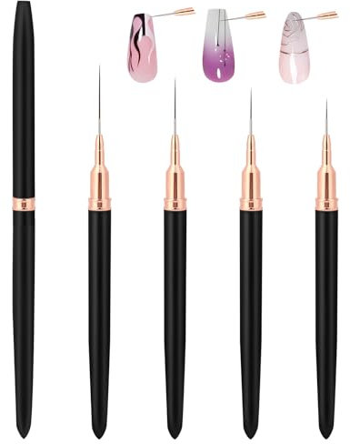 5 Pcs Nail Liner Brush Nail Art 4mm/8mm/12mm/20mm/25mm Nail Detail Brush for Fine Drawing, Long Lines, Thin Details, Precision Detail