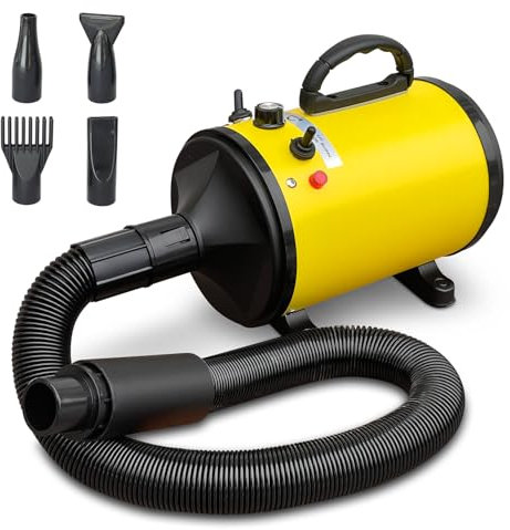 Triclicks Hundefön Pet Dryer 2800W Hundetrockner, Profi Blower hundefön, Einstellbare Geschwindigkeit, mit 4 Verschiedenen Düsen, Pet Dryer Haustier Motorrad Trockner Tragbarer Auto Trockner (Gelb)