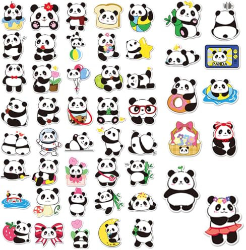 50 Stücke Panda Aufkleber, PVC Wasserdichte Panda Aufkleber, DIY Panda Aufkleber, Wasserdichter Aufkleber, Dekoration,Panda Stickers DIY Dekoration für Laptops, Koffer, Skier, Gitarren