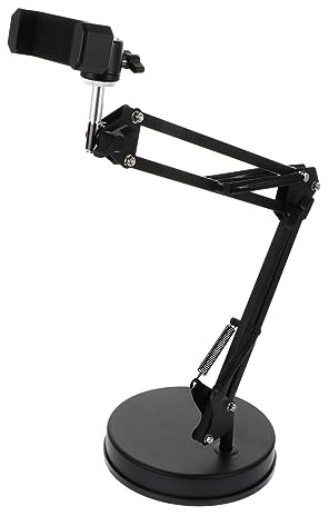 Webcam Halterung 1/4 Zoll Eisen Scherenarmständer Schwarz | Telefonklemme Enthalten, Höhenverstellbar, für Aufnahme und Live Streaming, 1 Satz