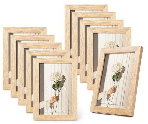 Kromapolis Lot de 10 petits cadres photo, respectueux de l'environnement, en MDF, 10 x 15 cm, avec fermeture à visser, panneau arrière, verre acrylique de qualité supérieure, aspect chêne