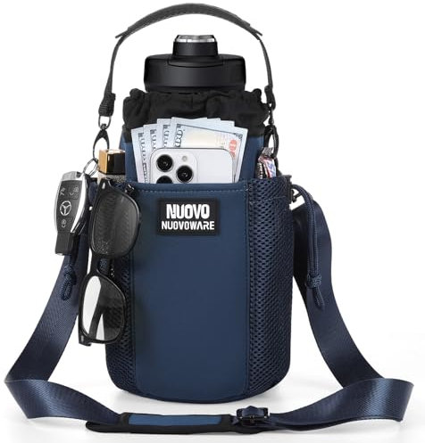 Nuovoware Water Bottle Carrier Bag, 1800ml Insulated Water Bottle Holder with Strap 4 Pockets, Water Bottle Carrier Sling Bag for Walking Hiking Camping Fishing Sport, Blue