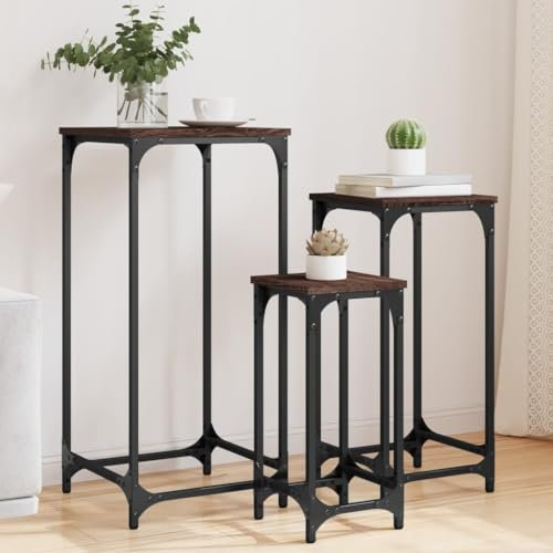 LLEZKBR Tables-Accent Tables-End Tables-Nesting Side Tables 3 pcs Brown Oak Engineered Wood