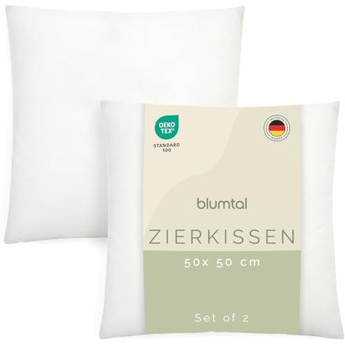 Blumtal Kissenfüllung 50x50 cm 2er - Oeko-TEX zertifizierte Kissen 50x50 cm Füllung - Polyester Inlett- waschbares Innenkissen - Kissen Inlett- Füllkissen weich & extra fluffig mit Rebound-Effekt