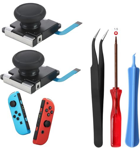 Switch Analog 3D Joystick Replacement & Repair Tool Kit for Nintendo Switch, OLED & Lite Controllers, No Drift Thumb Stick Repair Kit for Joy-Con with Pry Tools, Tweezer, Cross Screwdrivers
