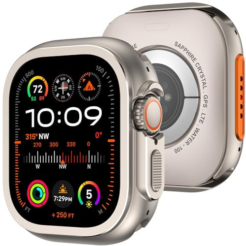Amizee 2 en 1 Funda Compatible con Apple Watch Ultra 2/Ultra 49mm, PC Dura Anti-Raspado Metál Marco Cobertura Carcasa para iWatch 49mm, Titanio