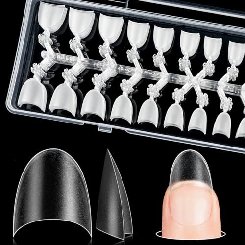 Kiiwah 300 Stücke Falsche Nagelspitzen Set, 12 Größen Kurz Oval Matt Halbe Abdeckung Künstliche Nageltips Acryl Nägel Zum Aufkleben mit Griff für Nagelstudio DIY Maniküre