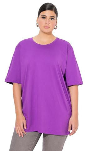 Ulla Popken Damen große Größen Übergrößen Plus Size bis 72, Basic T-Shirt, Oberteil, Regular Fit, Rundhalsausschnitt, Halbarm, lila 54+ 486910824-54+