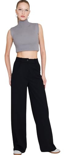 fashionshowcase Palazzohose Damen-Marlenehose mit elastischem, hohem Bund 44 schwarz