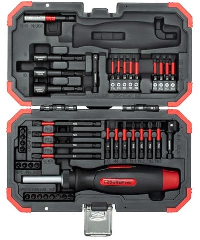 GEDORE red Torsions-Bit-Satz - 43-teiliges Set inkl. knickbarem Bit-Schraubendreher mit Ratschenfunktion, in praktischem Aufbewahrungskoffer