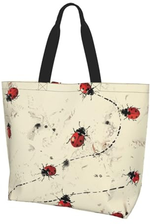 BWWHCCTI Große Einkaufstasche mit Kunst-Marienkäfer-Tracks-Aufdruck, für Damen, wiederverwendbar, Einkaufstasche, Geschenk, Stoffbeutel, leichte Schultertaschen