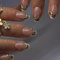 Faux Ongles Court MouyouGlow,Amande Nude 3D Or Twill Chrome French Press on Nails avec Colle à Ongles,Natural Base Golden Striped Fake Nails