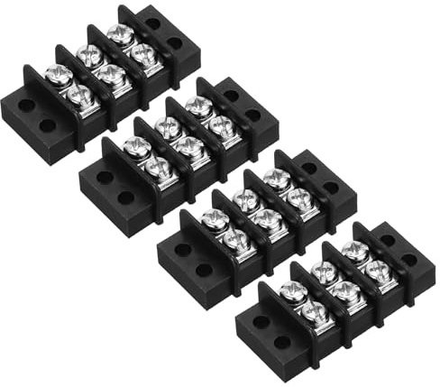 sourcing map Klemmleiste mit 3 Positionen, 300 V, 20 A, 9,5 mm Teilung, zweireihig, 3 Schaltungen, DIN-Reihe, Schraubklemmenleiste, 4 Stück