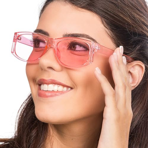 Chaks - Lunettes rose transparent, femmes, rectangulaires vintage, années 90, festival, accessoires, carnaval