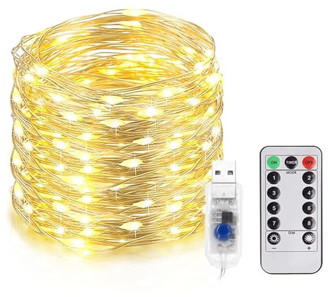 EvaStary 200 LED Fairy Lights Indoor, 20M Copper Wire USB Plug in Waterproof String Lights with 8 Modes Timer, Christmas Lights for Outdoor Lighting, Bedroom, Xmas Tree Decoration, Warm White