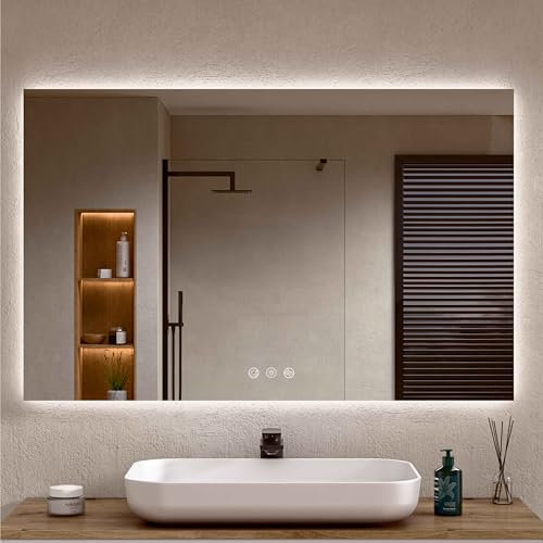 BELLOBATH - Espejo Baño con Luz Led, Luz Ajustable en 3 Colores e Intensidad, Antivaho, Espejos de Baño con Led, Waterproof IP65 - Luz Indirecta - 70cm Alto x 100cm Ancho