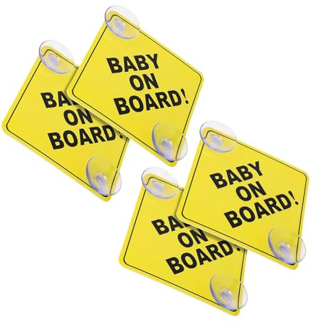 Lot de 4 panneaux d'avertissement pour voiture - Motif bébé à bord - 12 x 12 cm - Réutilisables - Avec doubles ventouses pour fenêtre de voiture