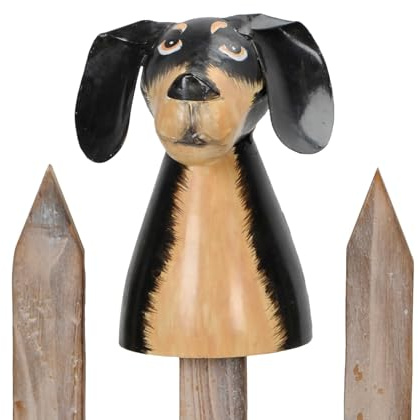 Lustige Tierfigur für deinen Gartenzaun – Hund, schwarz/hellbraun, H14 cm | Fröhliche Gartendekoration aus Metall – Zaunfigur als Geschenkidee für Gartenfreunde – einfach und flexibel – Seaside No.64