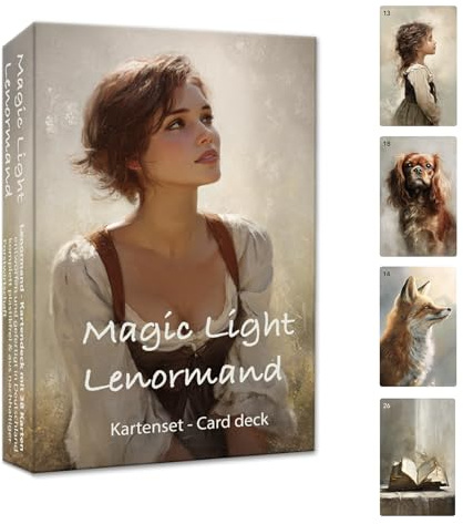 Lenormand-Kartenset Magic Light Lenormand Kartendeck - 36 Karten Moderne Lenormandkarten zum Kartenlegen + Zwei Zusatz-Personenkarten + Deutungskarten