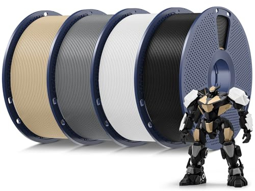 SUNLU 4KG PLA Filament 1.75mm, Schwarz+Weiß+Grau+Eiche | Sauber Gewickelte, Maßgenauigkeit +/- 0,02mm, 3D Drucker Filament PLA 1KG Spule (2,2 lbs) für Meisten 3D Drucker