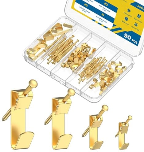 Uniclife Kit de Suspension pour Tableaux 90 Pièces, 4,5 kg, 13 kg, 22 kg, 45 kg Porte-Images Renforcés pour Cloisons Sèches et Bois, Crochets de Suspension pour Tableaux, Crochets pour Cadres