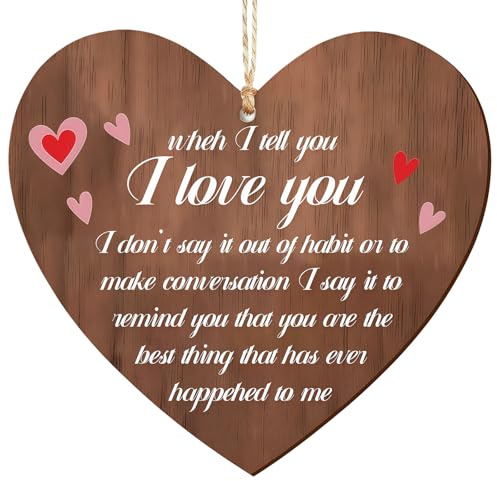 I Love You Plaque, I Love You Gifts for Her He Girlfriend Boyfriend, Wooden Heart Sign Gift for Valentines Day,Anniversary
