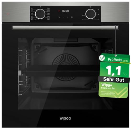 [ Test SEHR GUT, Note 1.1 *] WIGGO Backofen Set Inox 60cm 73L mit Teleskopschienen & Airfry, Dumpfreinigung, 10 Funktionen, Soft-Close, Einbaugerät Einbaubackofen [5 Jahre Garantie, Klasse A]