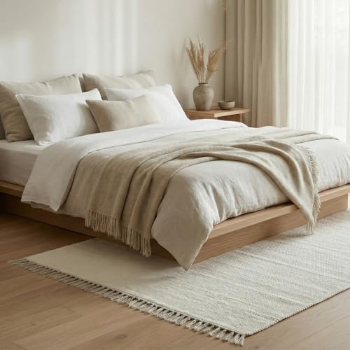 Elegant Floors® Chindi Teppich Weiss 140x200 cm handgewebt aus Baumwolle – nachhaltiger Flachgewebe Teppich, wendbar und pflegeleicht