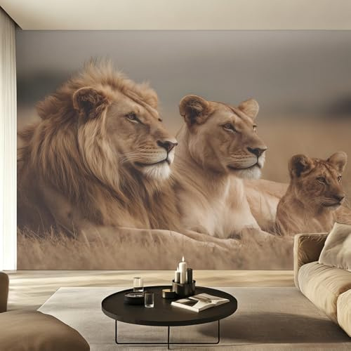 Lion Wallpaper Brown, Africa Wildlife Wall Paper for Bedrooms, Home Decor Photo Wallpaper for Living Room 280x200 Non-Woven Wall Mural W36