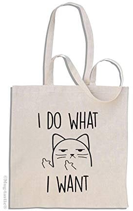 mug-tastic I Do What I Want - Gato Descortés - Mango largo bolso de compras de algodón