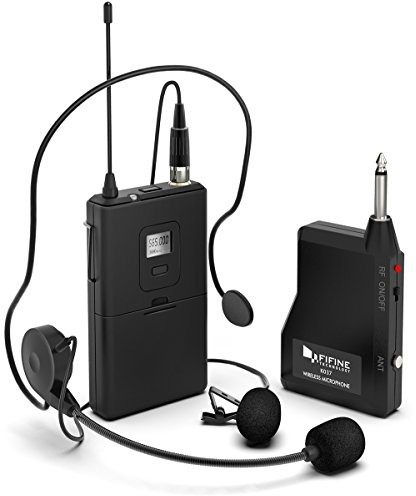 FIFINE Wireless Microphone System, Wireless Microphone set with Headset and Lavalier Lapel Mics, Beltpack Transmitter and Receiver,Ideal for Teaching, Preaching and Public Speaking Applications-K037B