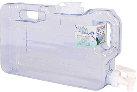 Tradineur - Dispensador de bebidas de plástico 4,2 litros con grifo y asa 20,5 x 7,5 x 39 cm, botella dispensadora agua para frigorífico, tanque, garrafa reutilizable con grifo para nevera