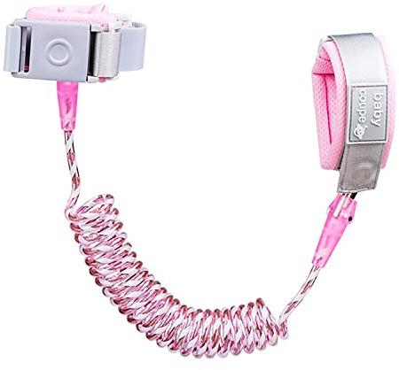 Link anti perso del polso Cintura da polso di sicurezza con blocco a induzione Cavo metallico elastico di sicurezza a 360 ¡ã Imbracatura di sicurezza per bambini 2.0M/78Inch(Rosa)