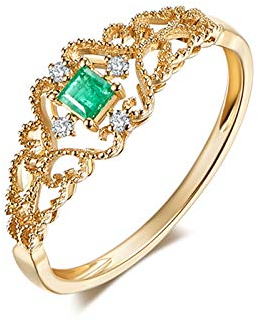 Beydodo Damen Ring Gold 750 Filigran mit Smaragd Hochzeitring Ehering Gold mit Diamant Große 63 (20.1)