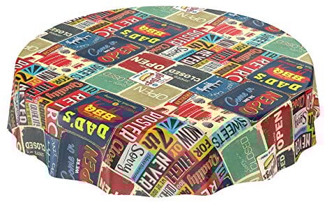 Wachstuchtischdecke abwaschbar Garten Tischdecke Wachstuch Rund Oval Eckig Indoor Outdoor Retro Cafe USA Amerika Style Rund 120cm