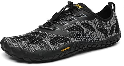 SAGUARO Barfußschuhe Damen Herren Zehenschuhe Traillaufschuhe Weich Bequem Barfussschuhe Fitnessschuhe Männer Frauen Trainingsschuhe für Joggen Laufen Wandern, Ebenholz Schwarz, 45 EU