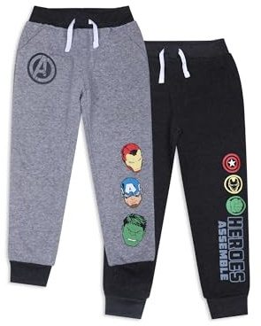 Marvel Avengers Boy's 2-Piece Drawstring Athletic Jogger Pants Set, Grey, Size 4