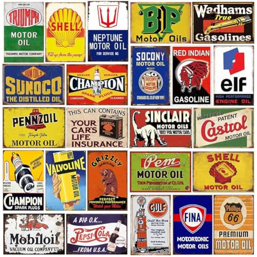 Reproduziertes Vintage-Blechschild, Gasöl, Retro-Werbung, antike Metallschilder für Garage, Mann, Höhle, Bar, Küche, nostalgische Auto-Dekoration, 20,3 x 30,5 cm (24 Stück B)