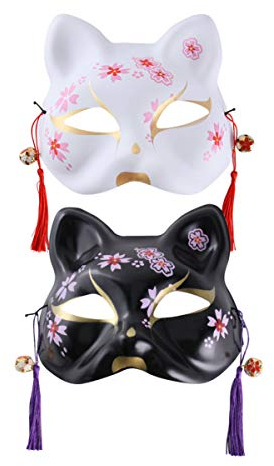 PRETYZOOM 2Pcs Halloween Handgemalte Masken Tier Halbmaske Japanische Fuchs Horror Cosplay Spukhaus für Halloween Party