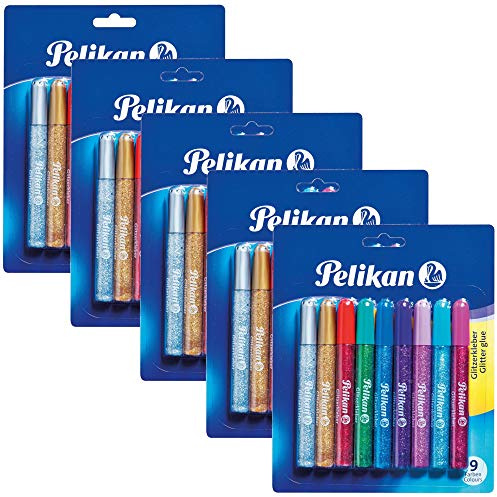 Pelikan 300261 Glitzerkleber, farbig sortiert, 9 Farben (5x Farbig Sortiert)
